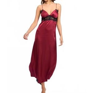 NEW SKY TO MOON jujube silk and lace dress in burgundy